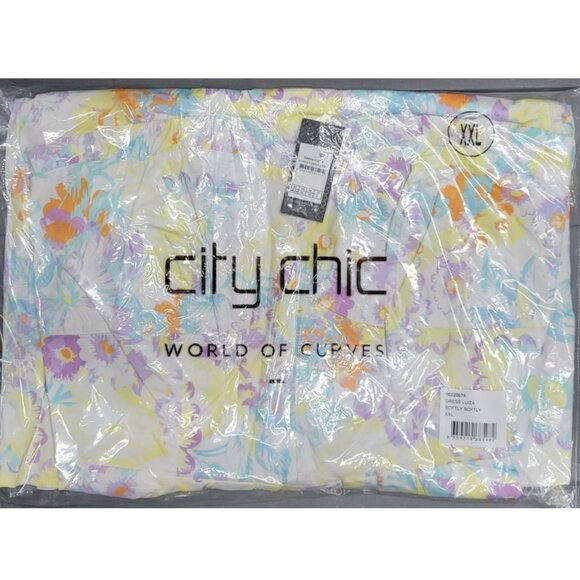 NWT City Chic White Floral Sweetheart Pleat Front Midi Dress 24 - Picture 10 of 12